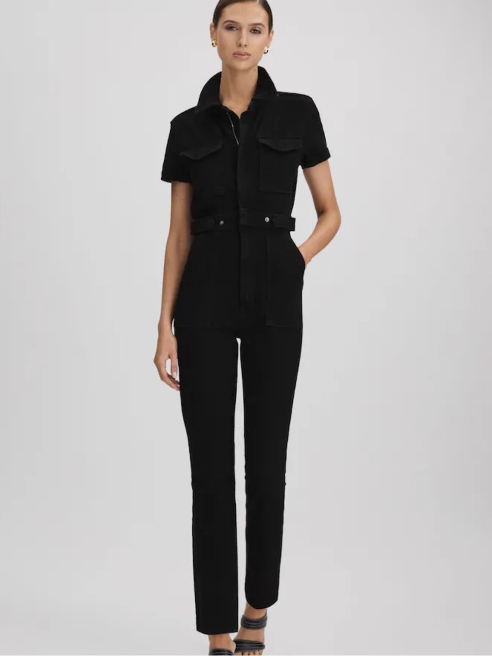 Good American Black Short-Sleeve Utility Jumpsuit! Quality! New! XS